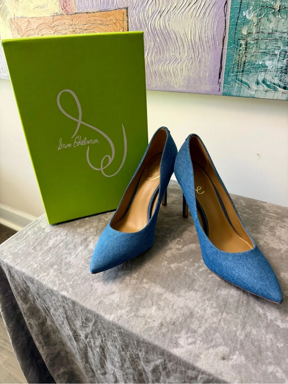Brand New Sam Edelman Denim Blue Pointed Toe Stiletto Pumps Size 9.5